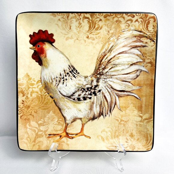 Susan Winget Farmhouse Rooster Square Serving Plate Certified International 10" - Picture 3 of 5